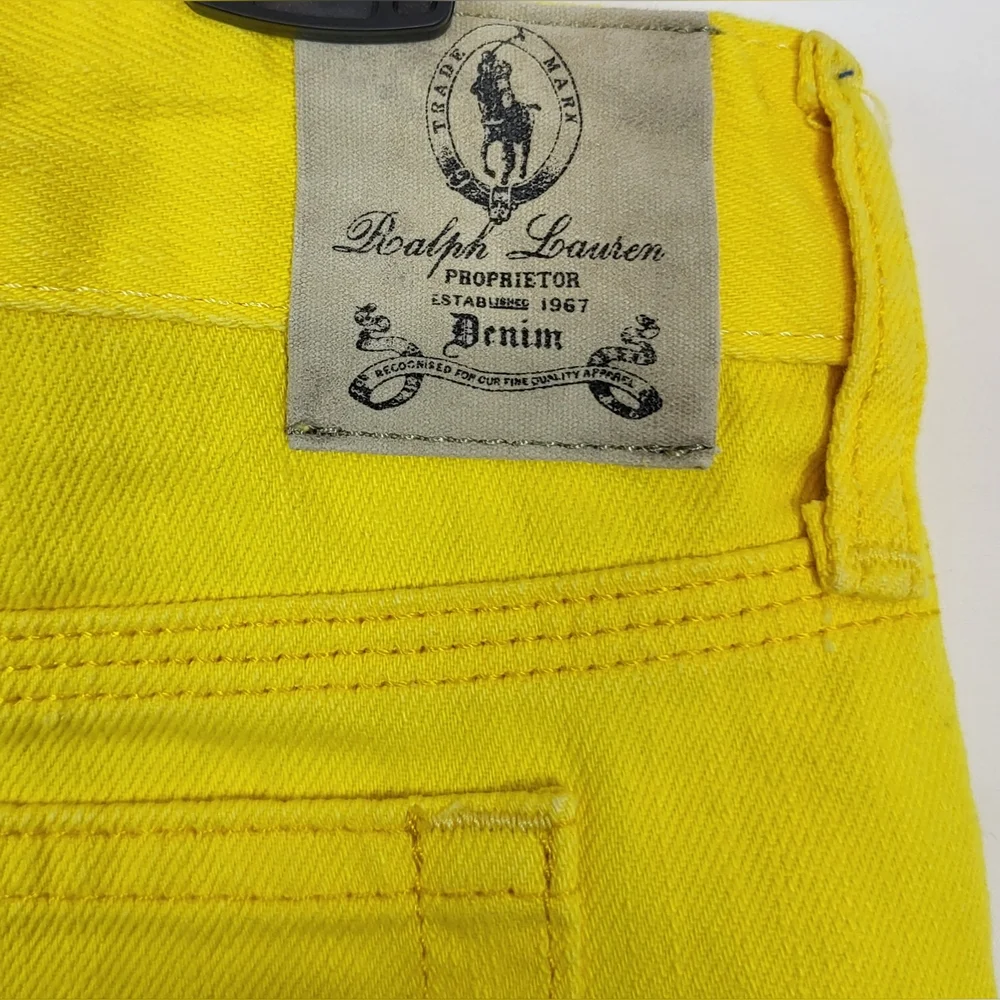 Ralph Lauren Girls Y2K Yellow Raw Hem 5 Pocket Denim Shorts Sz‎ 12 New Vintage